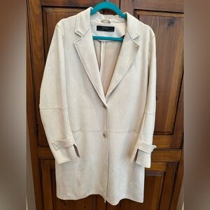 Zara Women’s Light Cream/Tan Faux Suede Lightweight Trench Coat Ladies Large EUC